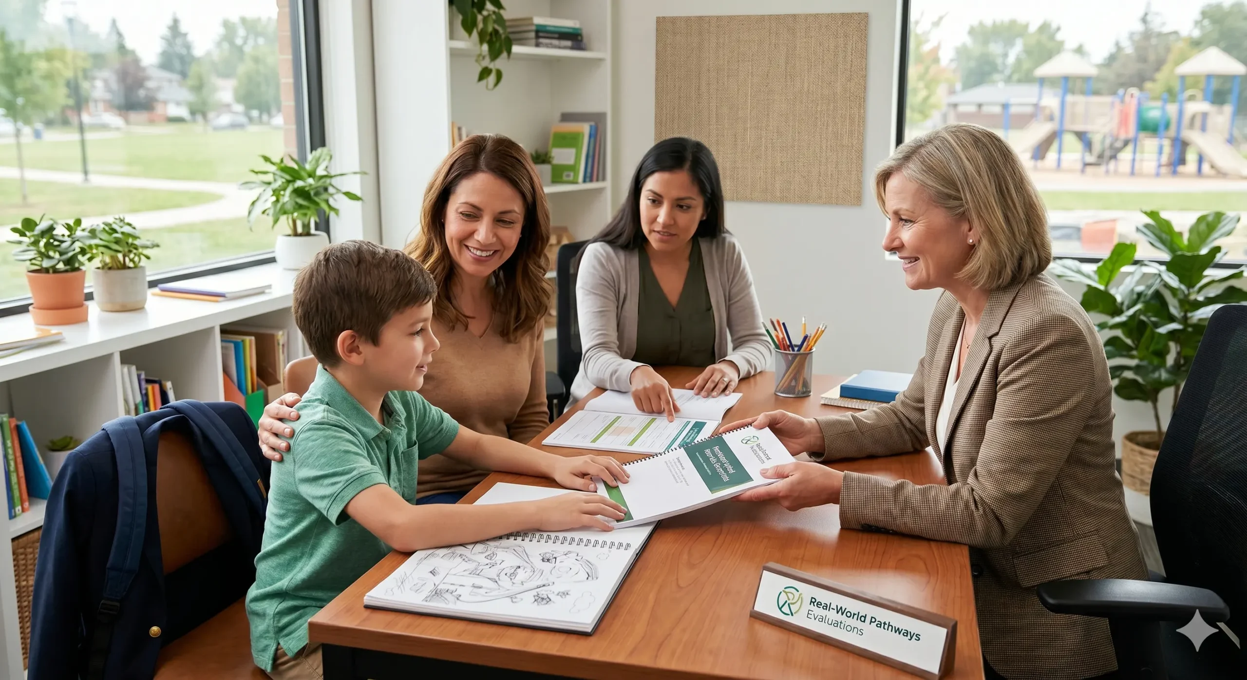 child-education-assessment-consultation Happy mother scheduling child's psychological assessment on phone at home.