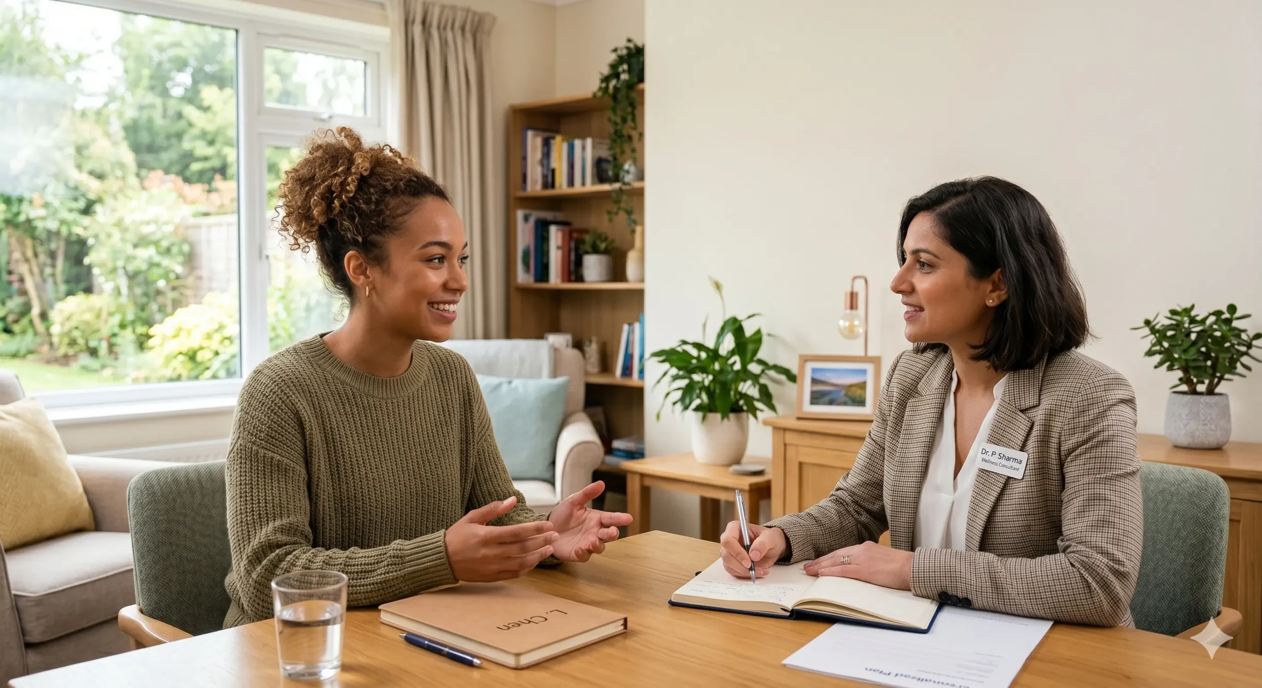 tailored-evaluation-consultation Happy mother scheduling child's psychological assessment on phone at home.